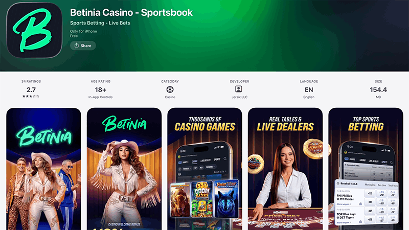 betinia casino app testing