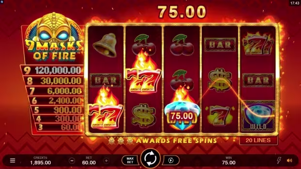 Screenshot of 9 masks of fire Woo Casino Thumbnail