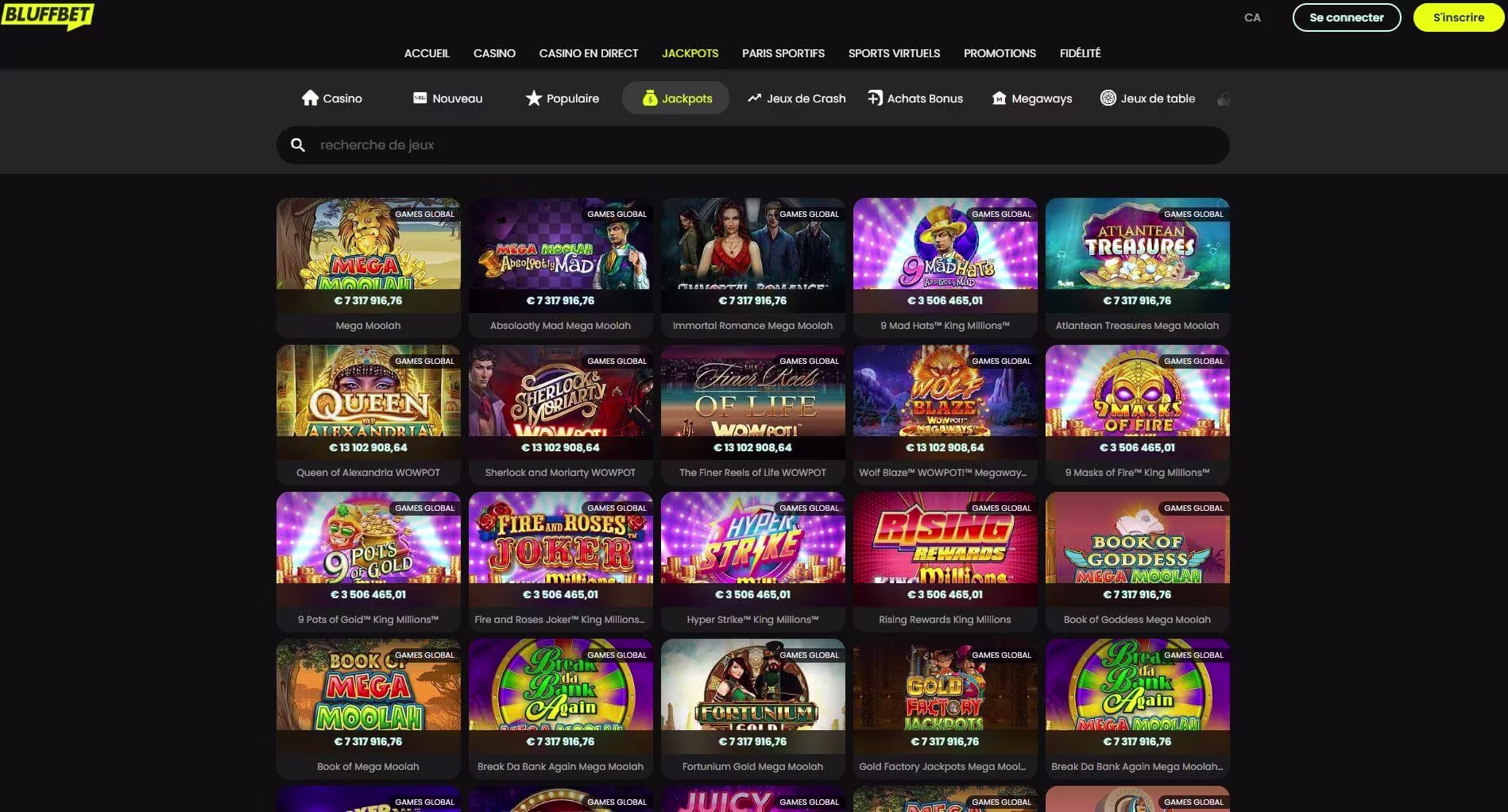 Bluffbet jackpots
